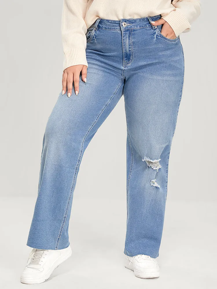 Boyfriend Wide Leg Slightly Stretchy High Rise Light Wash Jeans sold by Bloomchic product image thumbnail 4
