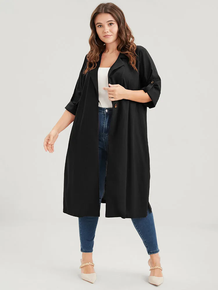 Solid Pocket Button Cuffed Sleeve Split Hem Trench Coat sold by Bloomchic product image thumbnail 2