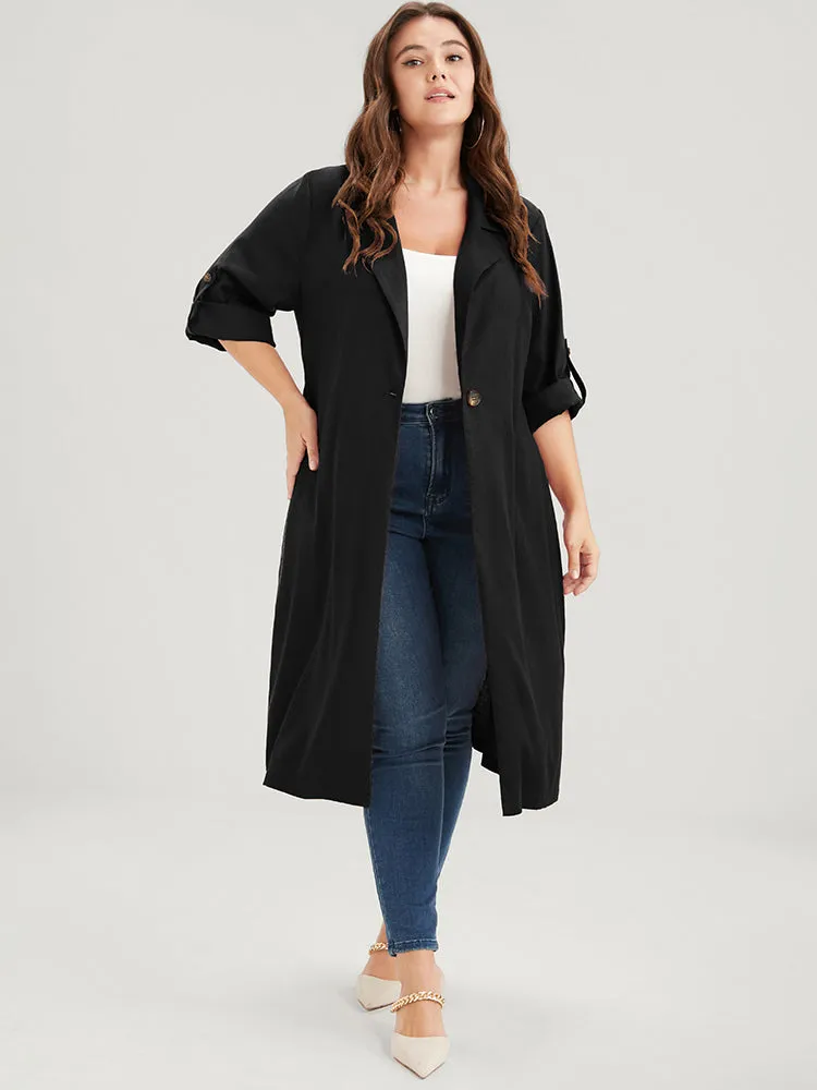 Solid Pocket Button Cuffed Sleeve Split Hem Trench Coat sold by Bloomchic product image thumbnail 3