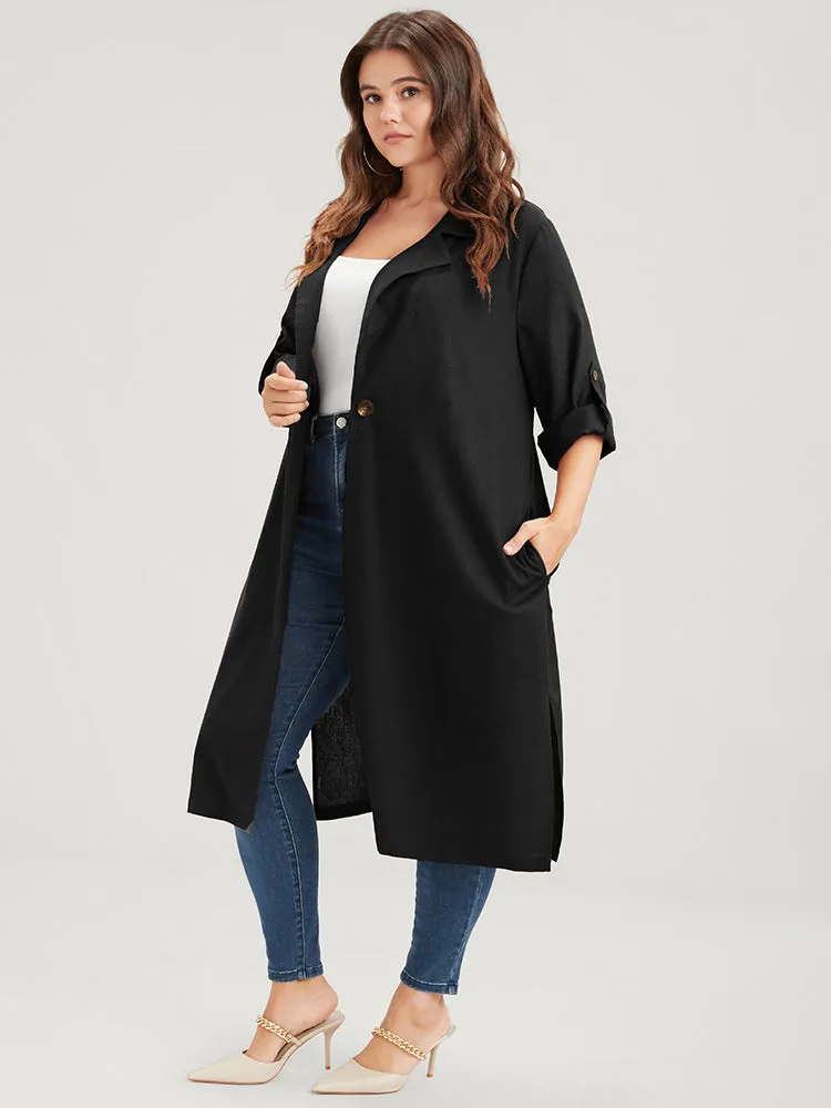 Solid Pocket Button Cuffed Sleeve Split Hem Trench Coat sold by Bloomchic product image thumbnail 4