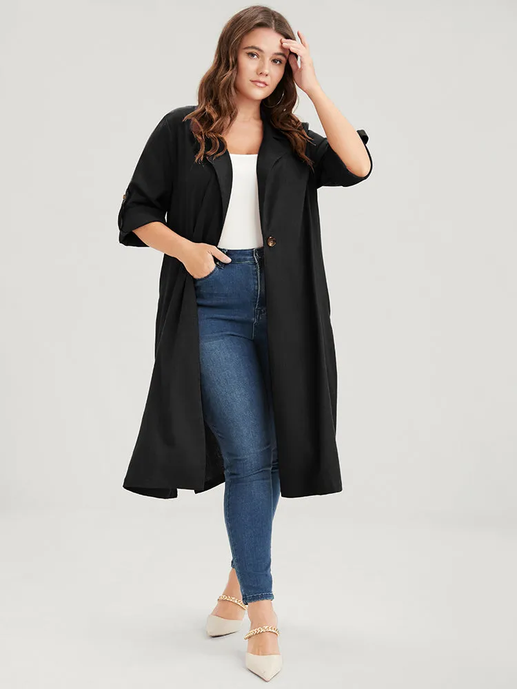 Solid Pocket Button Cuffed Sleeve Split Hem Trench Coat sold by Bloomchic