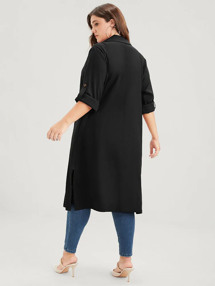 Solid Pocket Button Cuffed Sleeve Split Hem Trench Coat sold by Bloomchic product image thumbnail 5