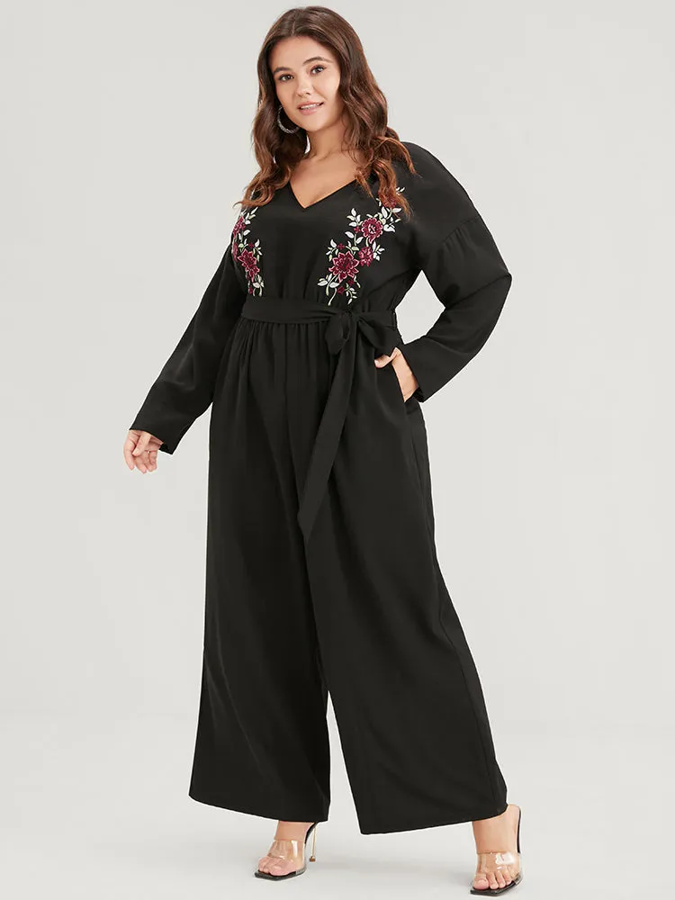 Solid Embroidered Pocket Belted Regular Jumpsuit sold by Bloomchic product image thumbnail 3