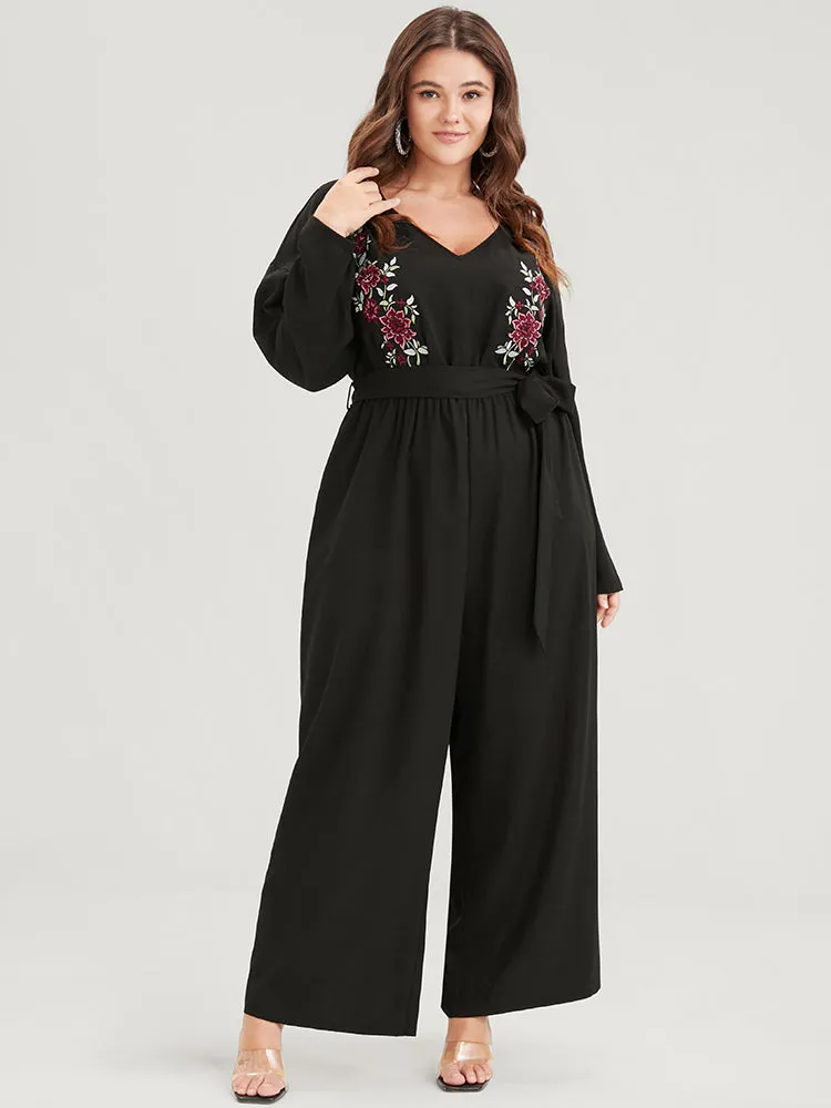 Solid Embroidered Pocket Belted Regular Jumpsuit sold by Bloomchic product image thumbnail 2