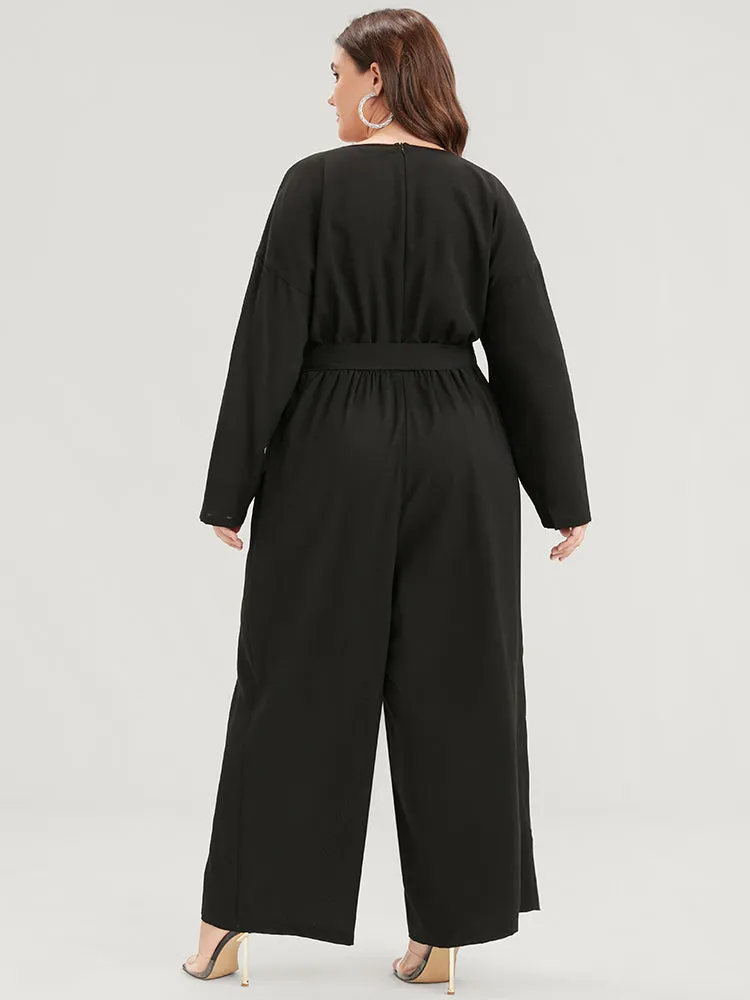 Solid Embroidered Pocket Belted Regular Jumpsuit sold by Bloomchic product image thumbnail 4