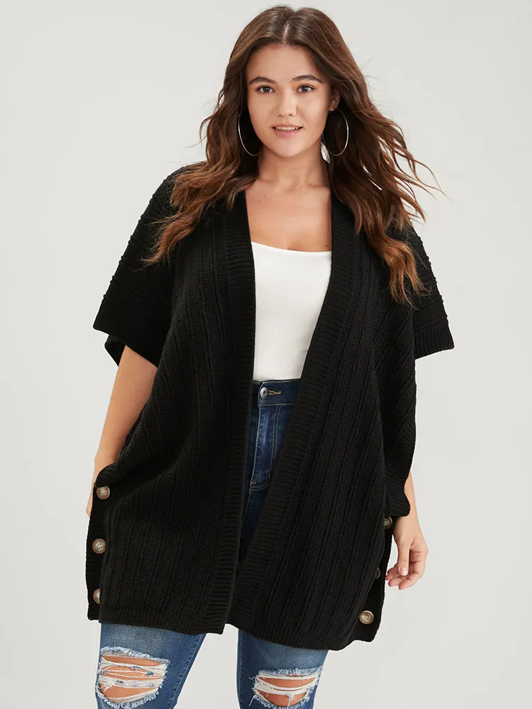 Solid Pointelle Knit Button Hem Dolman Sleeve Open Front Cardigan sold by Bloomchic product image thumbnail 2