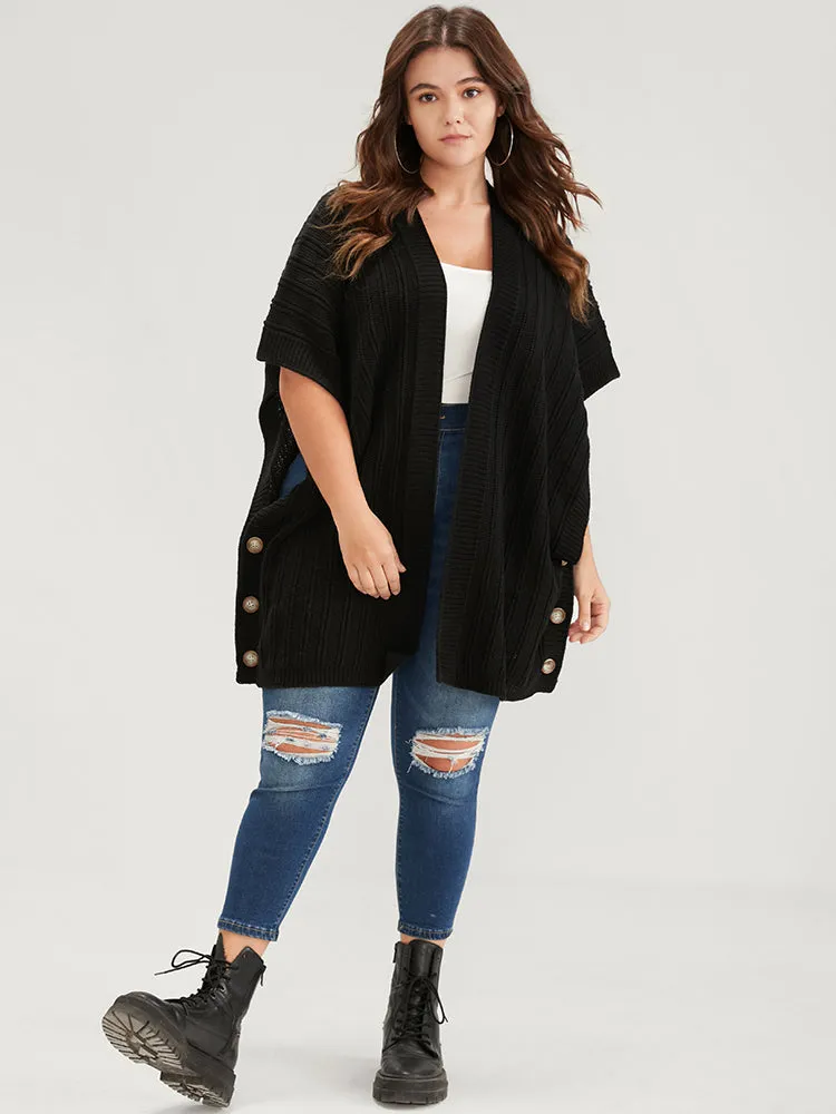 Solid Pointelle Knit Button Hem Dolman Sleeve Open Front Cardigan sold by Bloomchic product image thumbnail 5