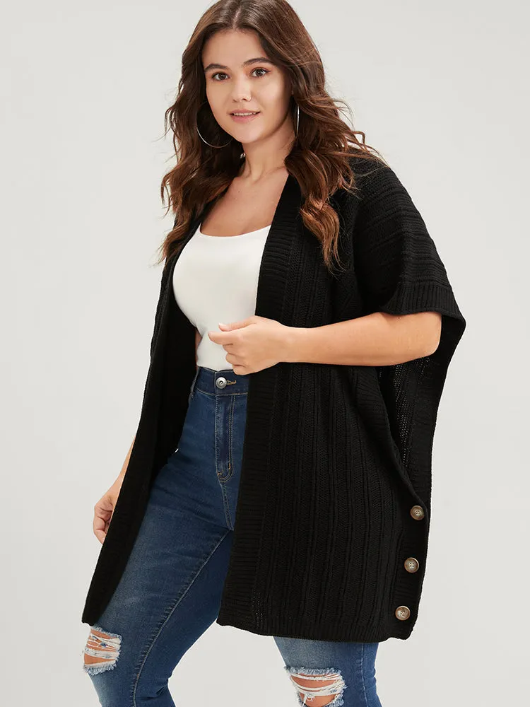 Solid Pointelle Knit Button Hem Dolman Sleeve Open Front Cardigan sold by Bloomchic product image thumbnail 3