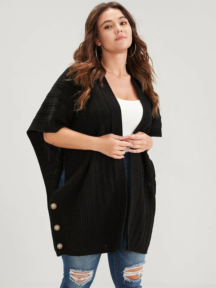 Solid Pointelle Knit Button Hem Dolman Sleeve Open Front Cardigan sold by Bloomchic product image thumbnail 4