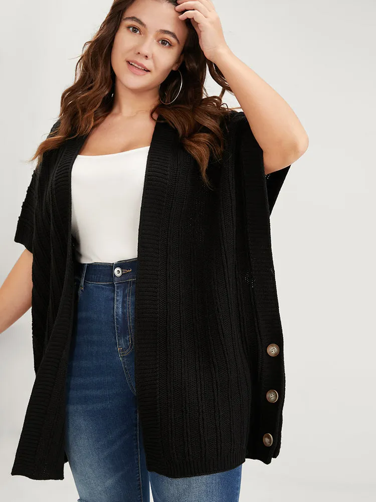 Solid Pointelle Knit Button Hem Dolman Sleeve Open Front Cardigan sold by Bloomchic
