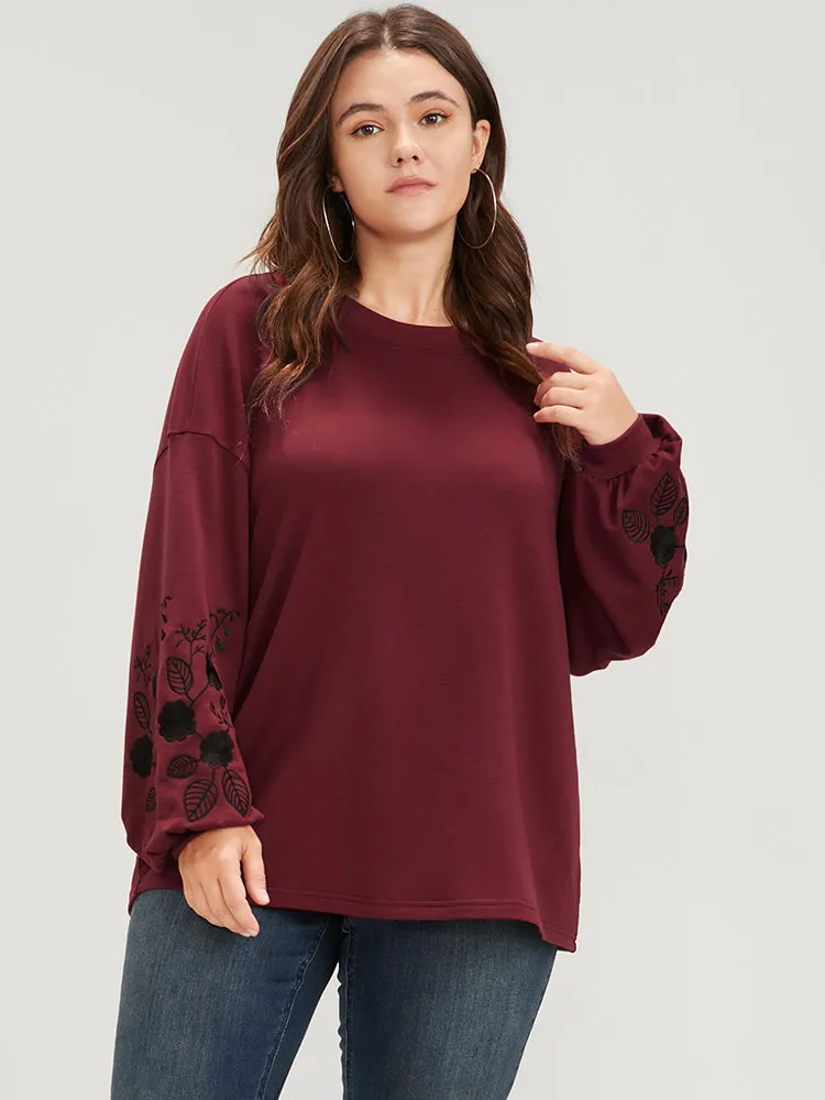 Plain Embroidered Lantern Sleeve Drop Shoulder Sweatshirt sold by Bloomchic product image thumbnail 4