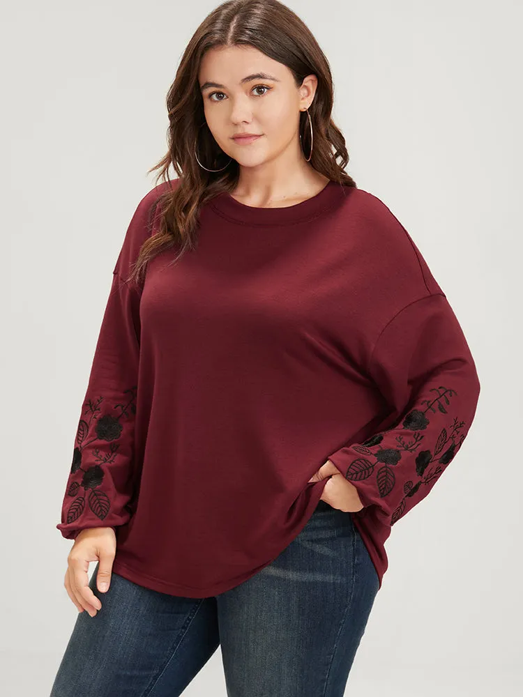 Plain Embroidered Lantern Sleeve Drop Shoulder Sweatshirt sold by Bloomchic product image thumbnail 3