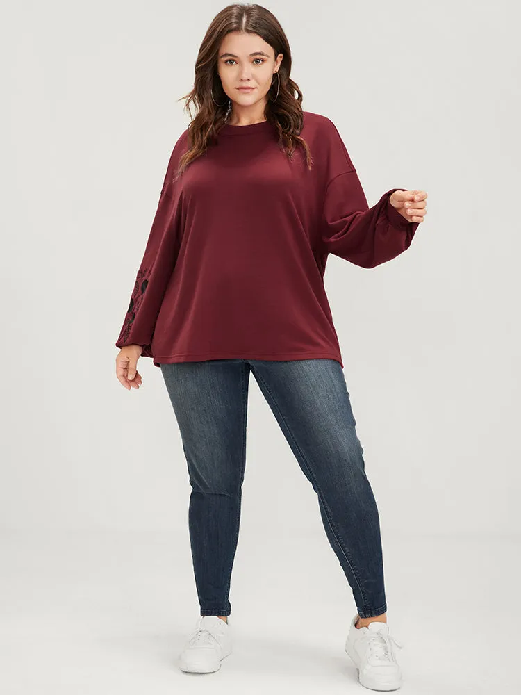 Plain Embroidered Lantern Sleeve Drop Shoulder Sweatshirt sold by Bloomchic product image thumbnail 2