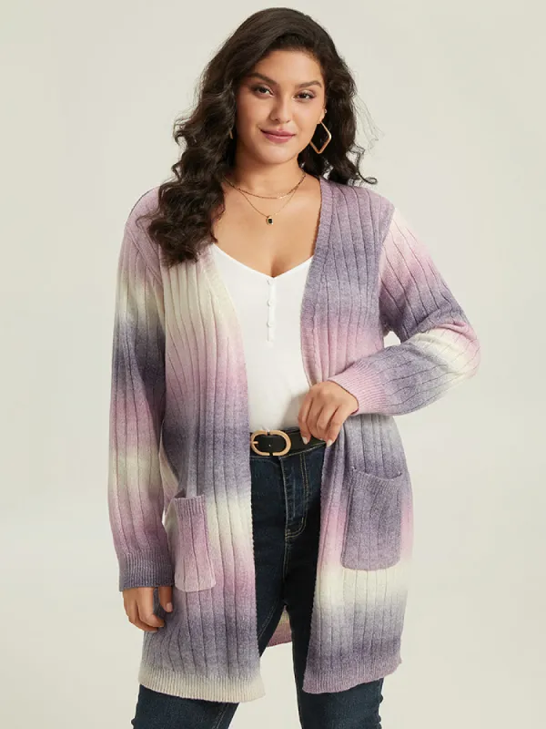 Ombre Patched Pocket Tunic Cardigan sold by Bloomchic