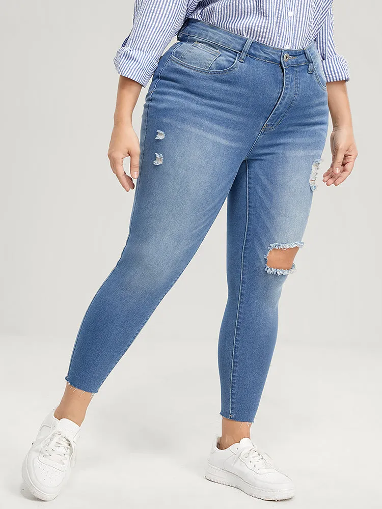 Skinny Very Stretchy High Rise Medium Wash Distressed Jeans sold by Bloomchic product image thumbnail 4