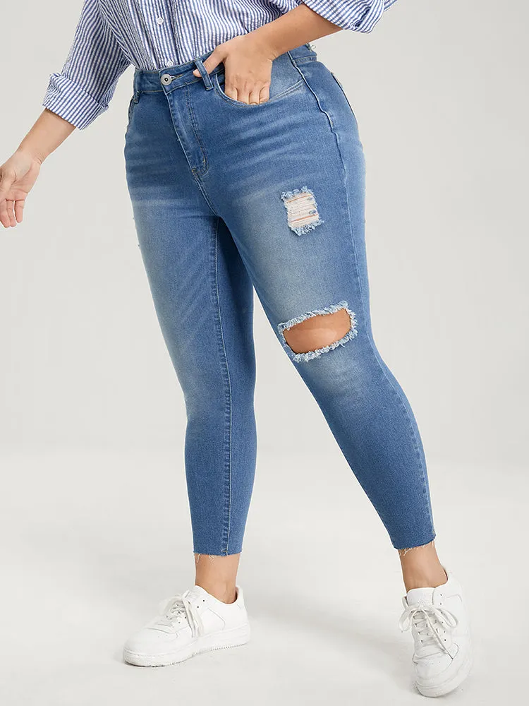 Skinny Very Stretchy High Rise Medium Wash Distressed Jeans sold by Bloomchic product image thumbnail 5