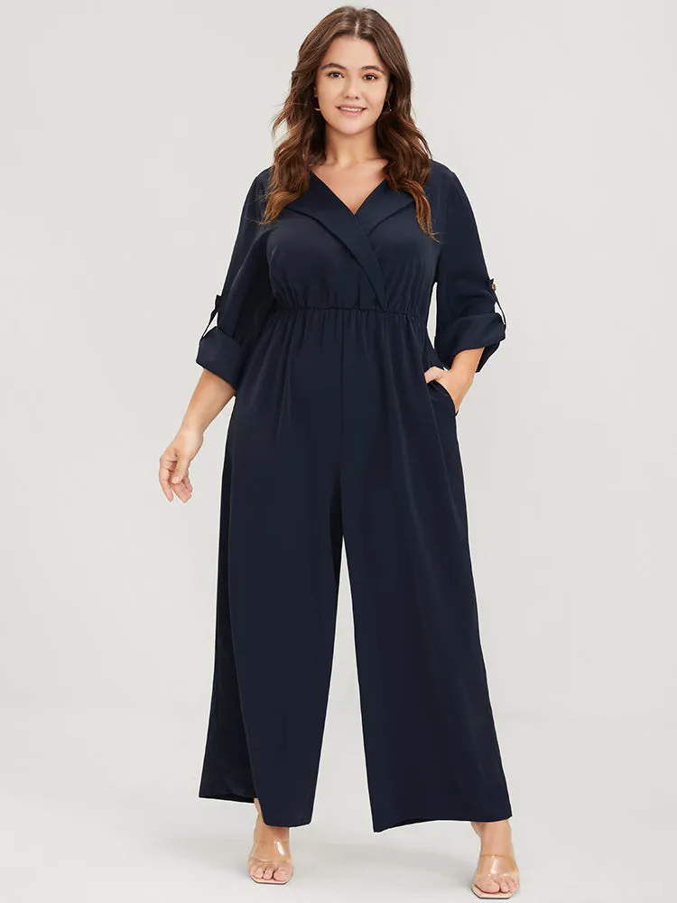Solid Pocket Button Cuffed Sleeve Suit Collar Jumpsuit sold by Bloomchic