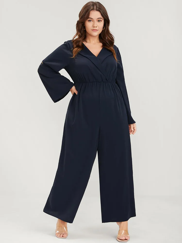 Solid Pocket Button Cuffed Sleeve Suit Collar Jumpsuit sold by Bloomchic product image thumbnail 2