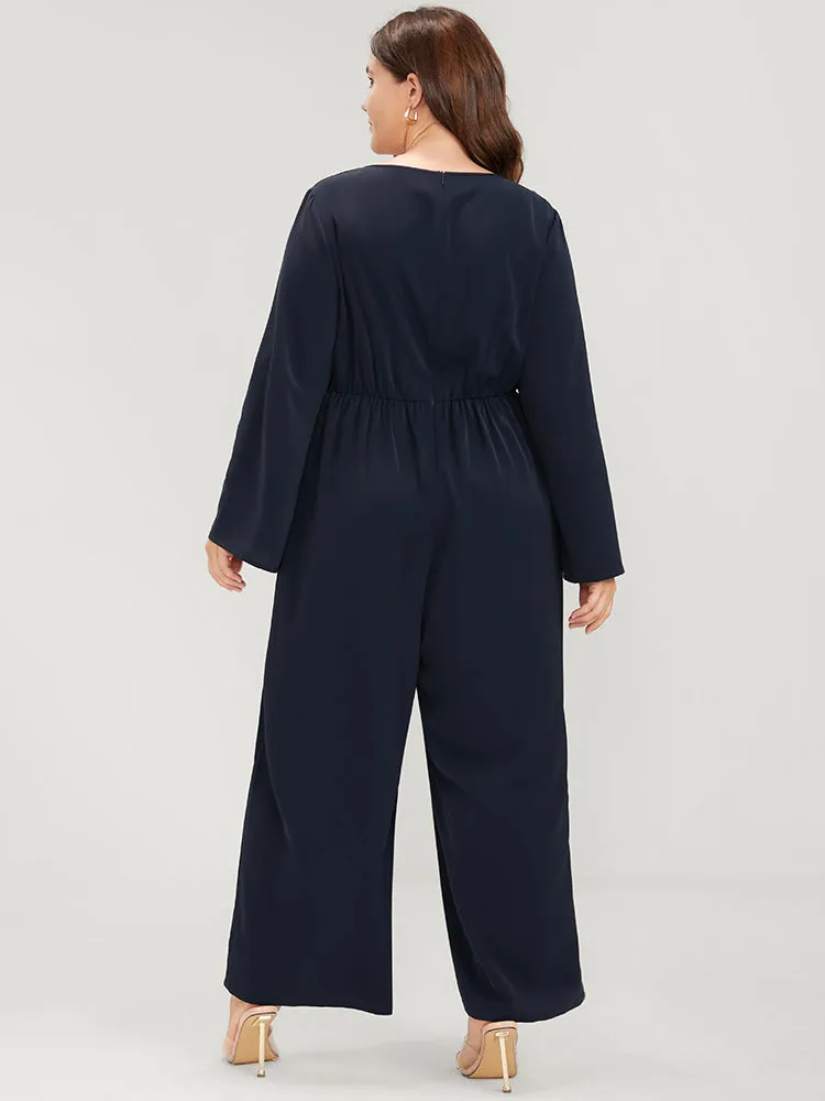 Solid Pocket Button Cuffed Sleeve Suit Collar Jumpsuit sold by Bloomchic product image thumbnail 5