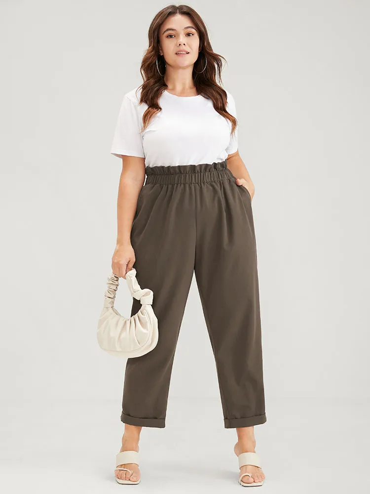 Plain Elastic Waist Pocket Paperbag Waist Pants sold by Bloomchic product image thumbnail 2