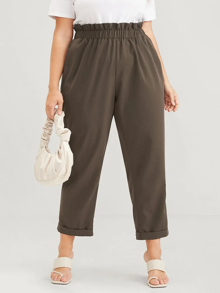 Plain Elastic Waist Pocket Paperbag Waist Pants sold by Bloomchic product image thumbnail 3