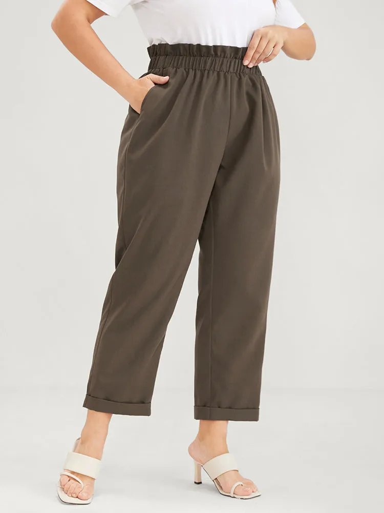 Plain Elastic Waist Pocket Paperbag Waist Pants sold by Bloomchic