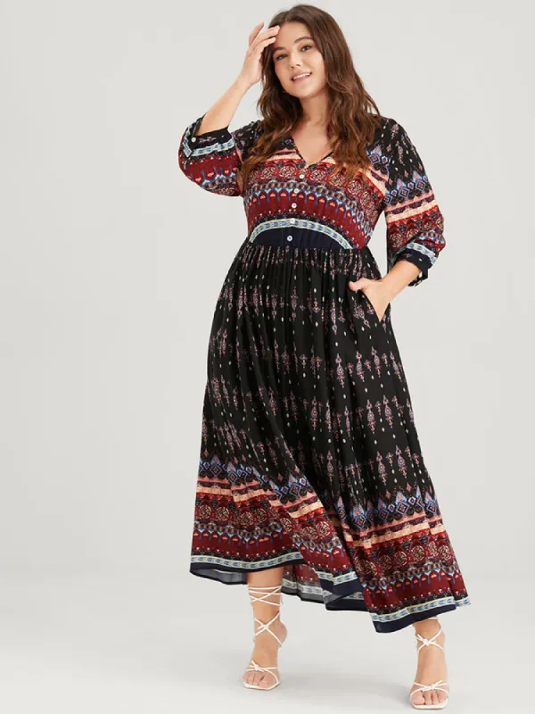 Bandana Button Pocket Flutter Split Hem Midi Dress sold by Bloomchic