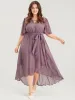Solid Keyhole Neck Ruffle Asymmetrical Hem Belted Maxi Dress sold by Bloomchic