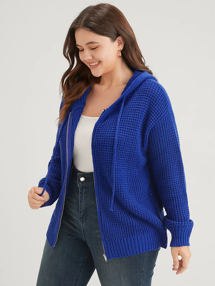 Plain Pointelle Knit Ties Zipper Hooded Cardigan sold by Bloomchic product image thumbnail 3