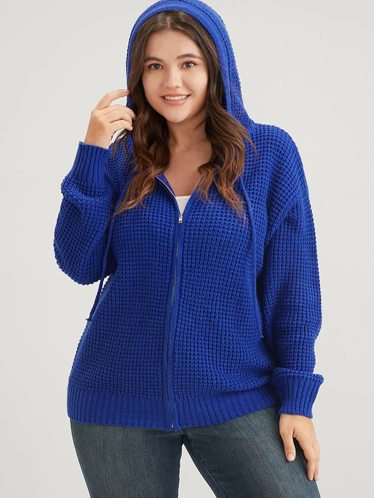 Plain Pointelle Knit Ties Zipper Hooded Cardigan sold by Bloomchic product image thumbnail 4