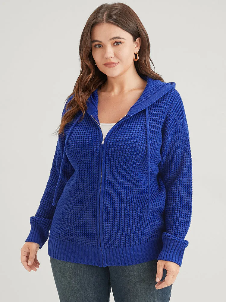 Plain Pointelle Knit Ties Zipper Hooded Cardigan sold by Bloomchic product image thumbnail 2