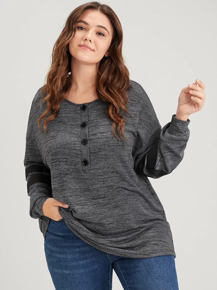 Plain Contrast Button Up Round Neck Sweatshirt sold by Bloomchic product image thumbnail 4