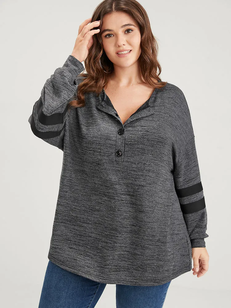 Plain Contrast Button Up Round Neck Sweatshirt sold by Bloomchic