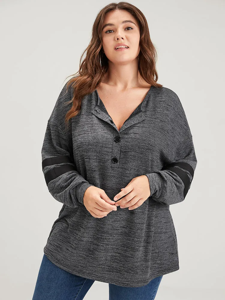 Plain Contrast Button Up Round Neck Sweatshirt sold by Bloomchic product image thumbnail 5