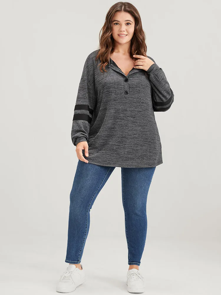 Plain Contrast Button Up Round Neck Sweatshirt sold by Bloomchic product image thumbnail 2
