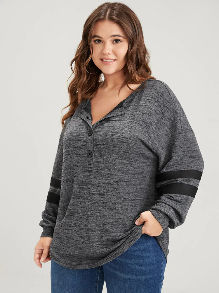 Plain Contrast Button Up Round Neck Sweatshirt sold by Bloomchic product image thumbnail 3