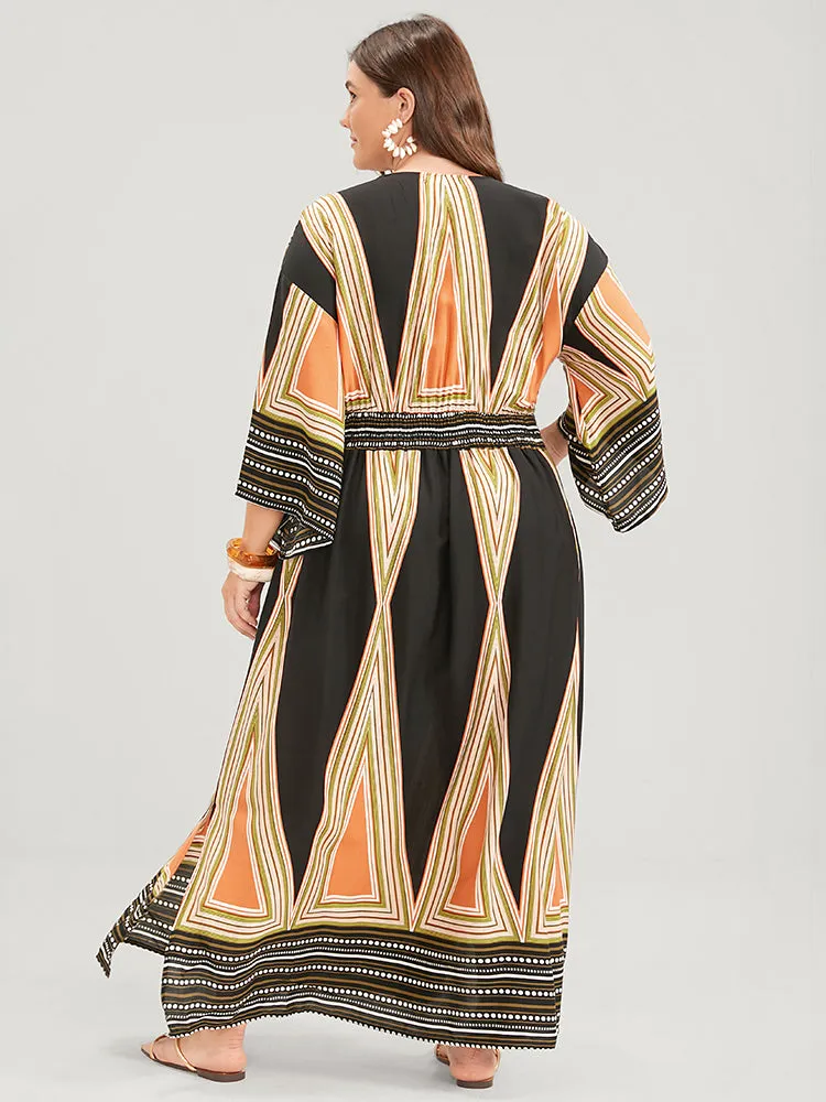 Bloom Dress - Bandana Pocket Split Button Shirred Dolman Sleeve Geometric Wrap Dress sold by Bloomchic product image thumbnail 4