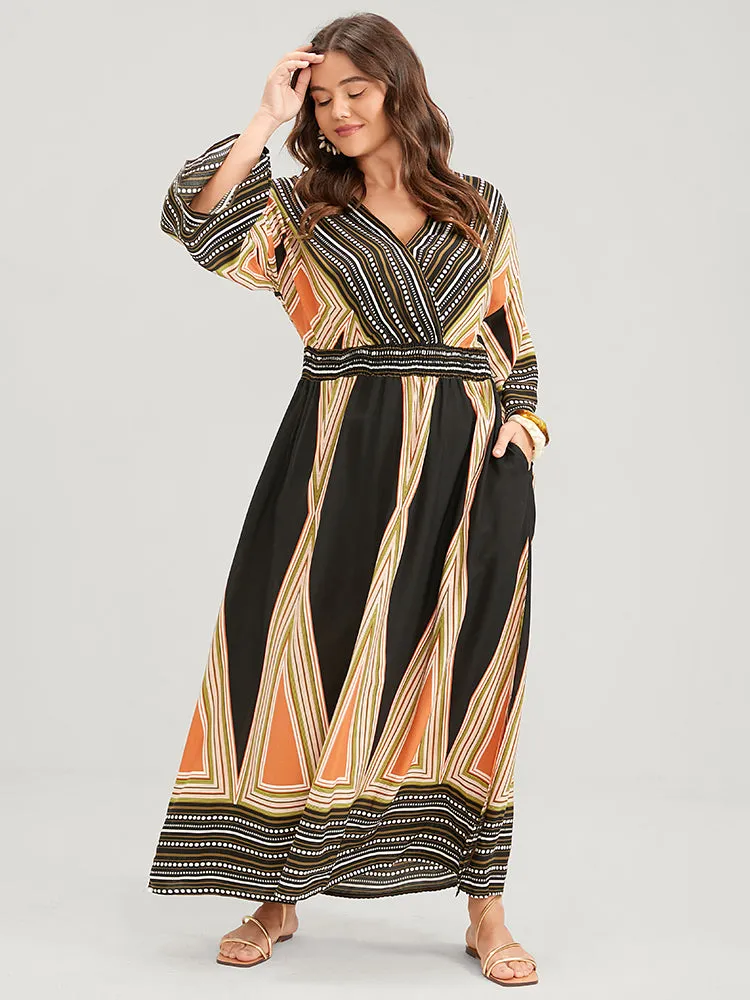 Bloom Dress - Bandana Pocket Split Button Shirred Dolman Sleeve Geometric Wrap Dress sold by Bloomchic product image thumbnail 3