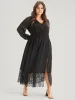 Solid Split Eyelet Lace Belted Pocket Button Wrap Maxi Dress sold by Bloomchic