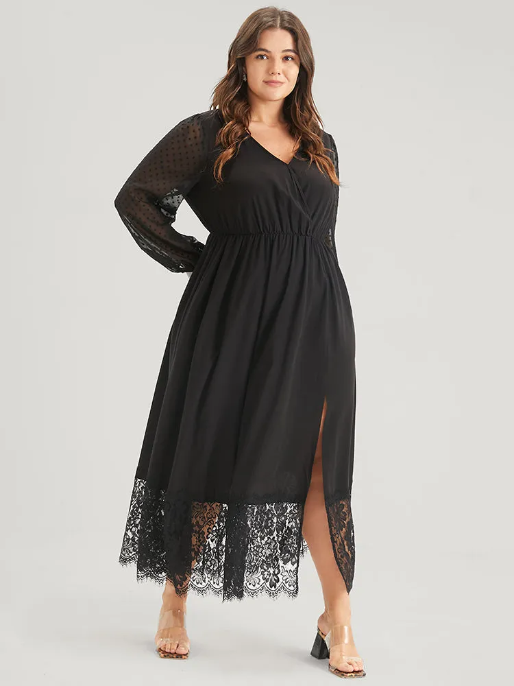 Solid Split Eyelet Lace Belted Pocket Button Wrap Maxi Dress sold by Bloomchic product image thumbnail 2