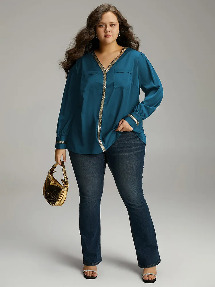 Sequin Patchwork V Neck Blouse sold by Bloomchic product image thumbnail 2