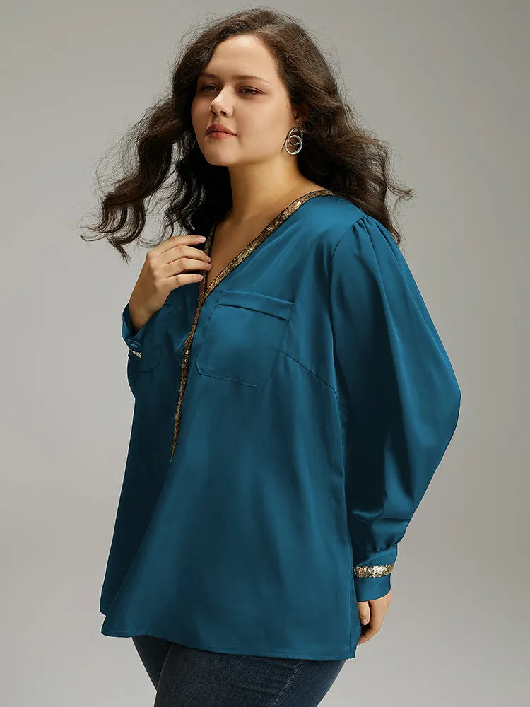 Sequin Patchwork V Neck Blouse sold by Bloomchic product image thumbnail 4