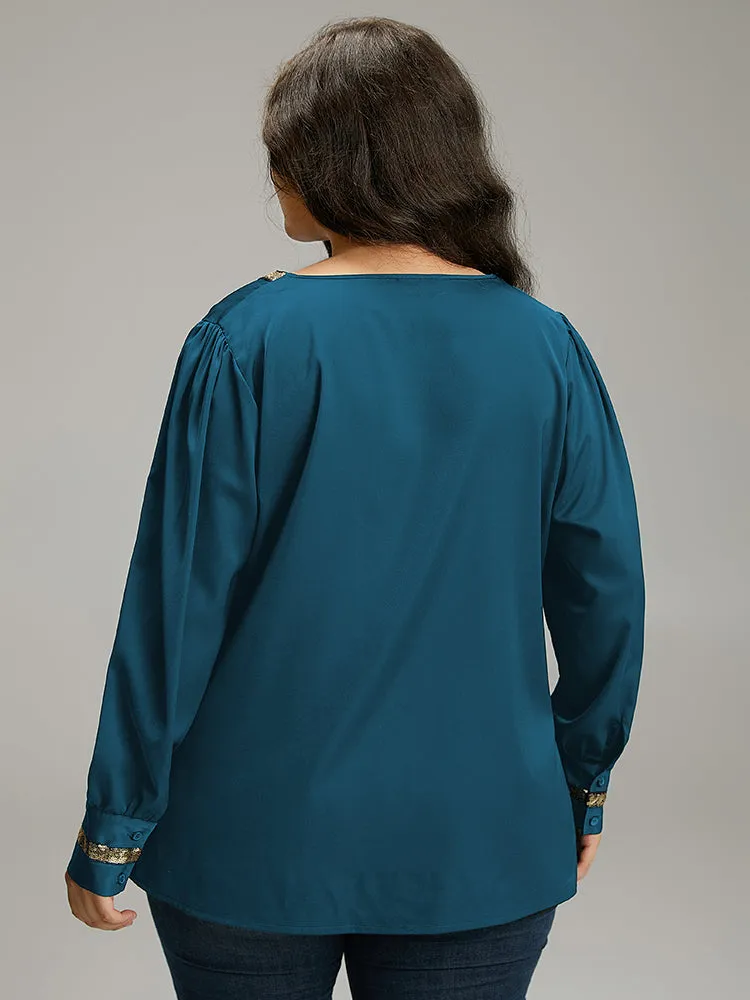 Sequin Patchwork V Neck Blouse sold by Bloomchic product image thumbnail 3