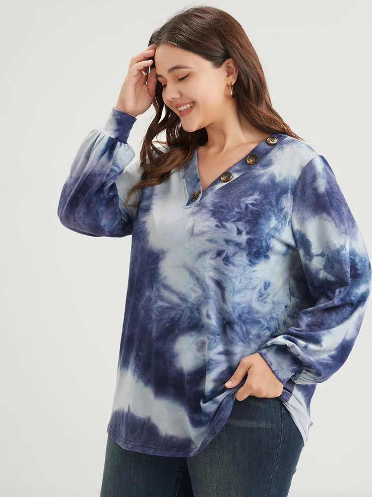 Tie Dye Fake Button V Neck Sweatshirt sold by Bloomchic product image thumbnail 2