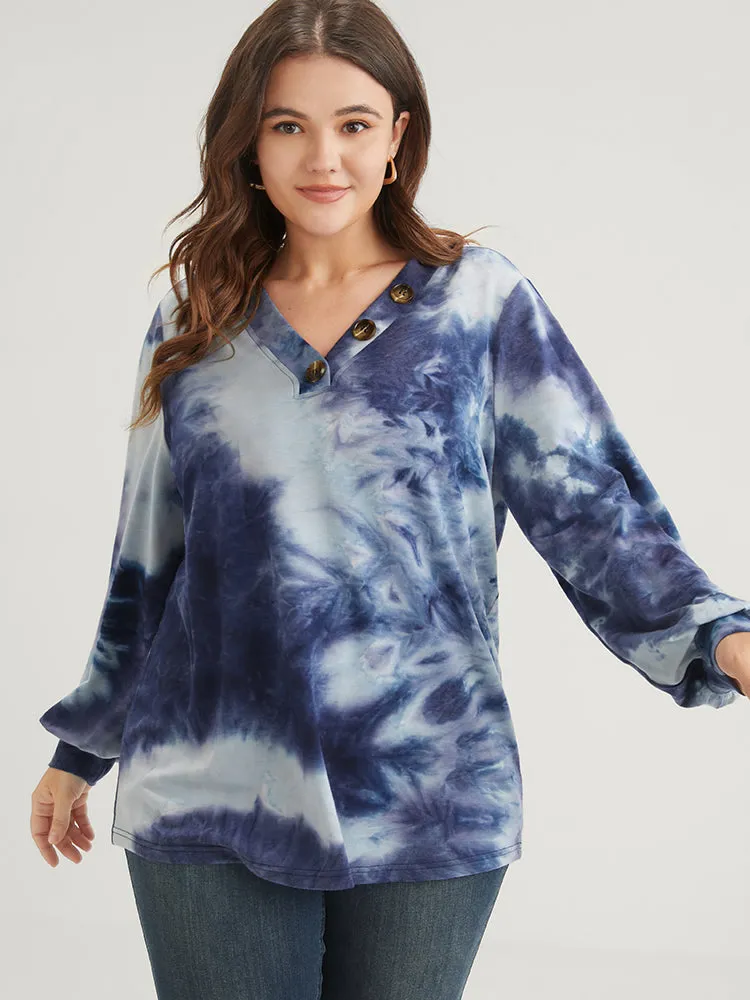 Tie Dye Fake Button V Neck Sweatshirt sold by Bloomchic product image thumbnail 3