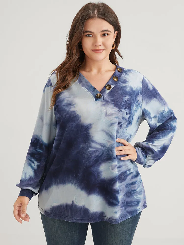 Tie Dye Fake Button V Neck Sweatshirt sold by Bloomchic product image thumbnail 4