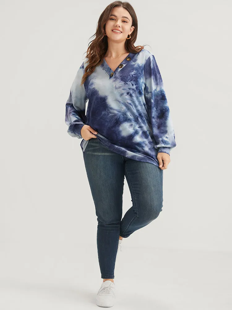 Tie Dye Fake Button V Neck Sweatshirt sold by Bloomchic