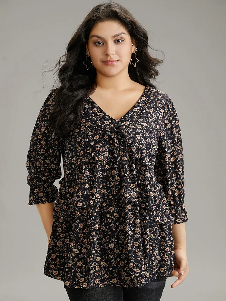 Ditsy Floral Tiered Ruffles Gathered Blouse sold by Bloomchic