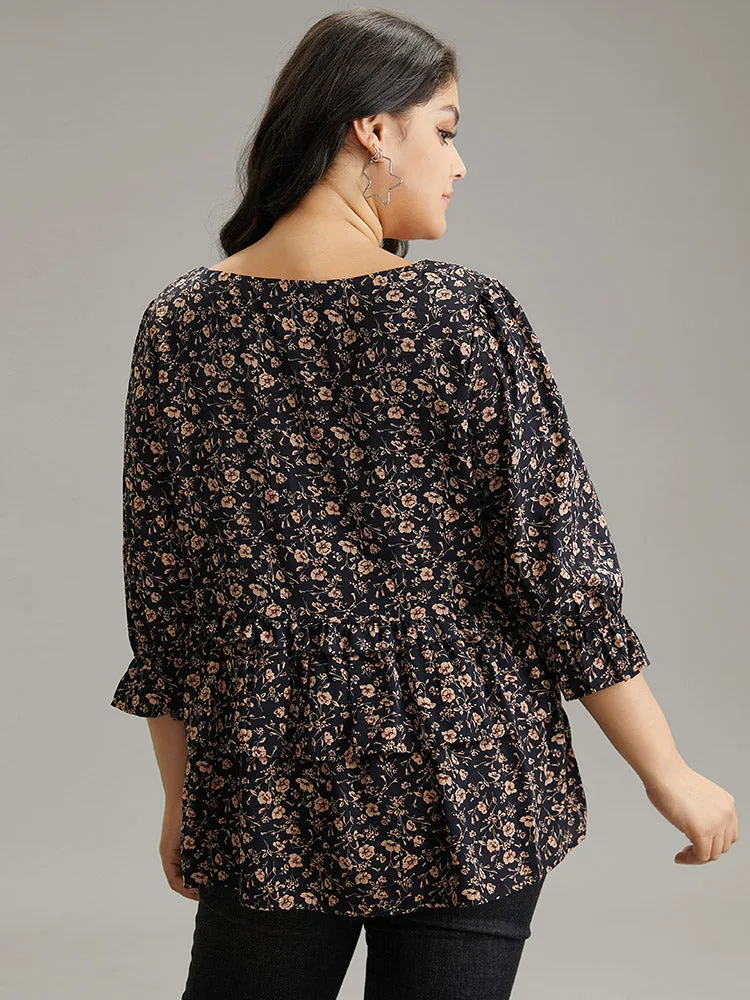 Ditsy Floral Tiered Ruffles Gathered Blouse sold by Bloomchic product image thumbnail 2