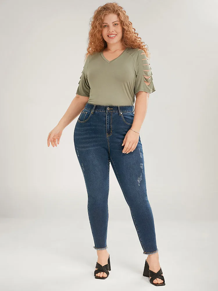 Skinny Very Stretchy Mid Rise Dark Wash Gap Proof Jeans sold by Bloomchic product image thumbnail 2